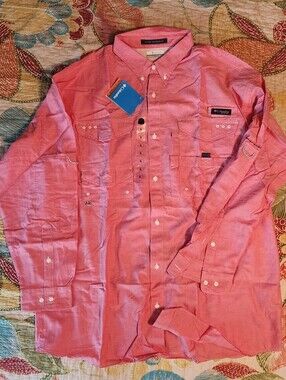 Columbia Red Heather Long-Sleeve Fishing Shirt, Soze XL